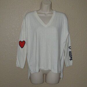 Sz XS Whisper by Brodie Ivory V-Neck 3/4 Sleeve J'Adore Heart Sweater